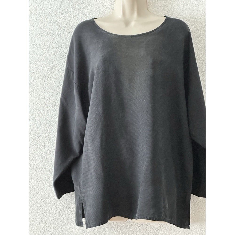 Vintage Eileen Fisher Blackjack Silk Blouse Tunic Lagenlook Size S/M Core Basic